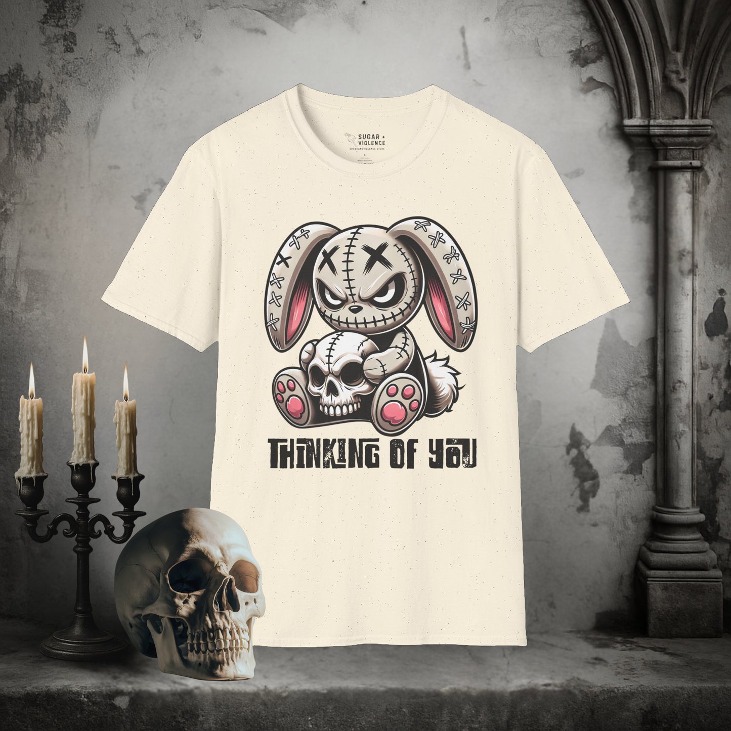 Thinking of You – Evil Plush Skull Creature Dark Humor T-Shirt