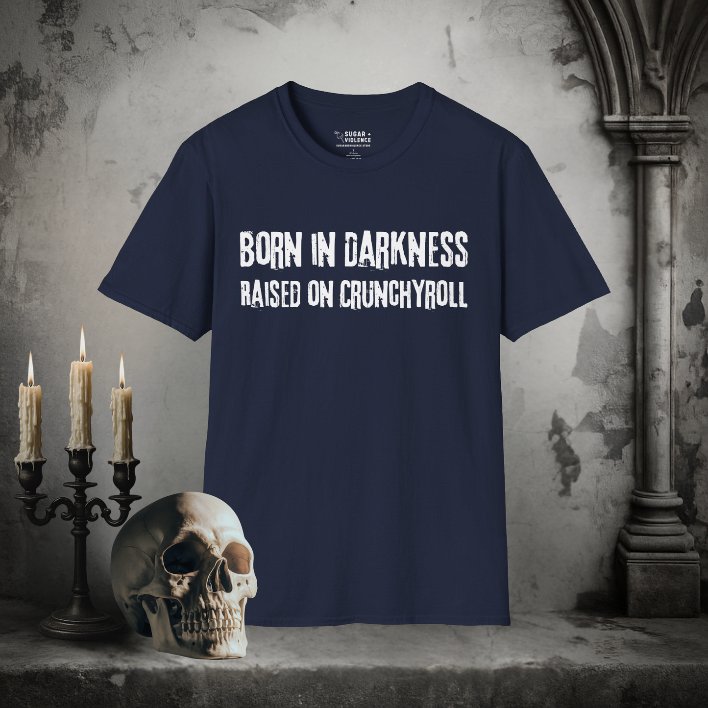 Born in Darkness, Raised on Crunchyroll – Gothic Anime Lover T-Shirt