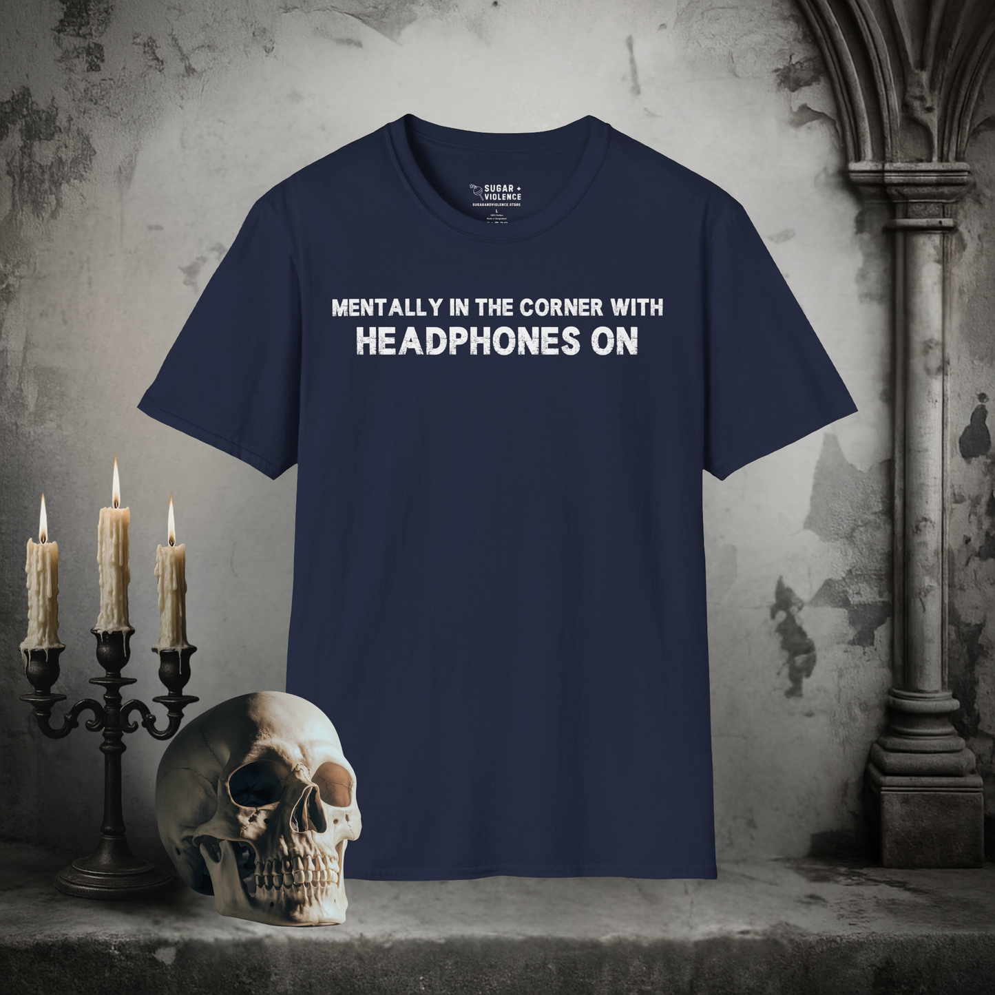 Mentally in the Corner With Headphones On – Introvert Mood Tee