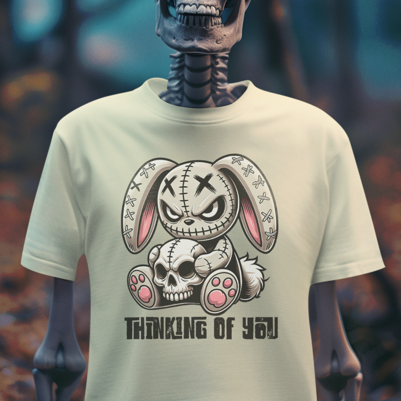Thinking of You – Evil Plush Skull Creature Dark Humor T-Shirt