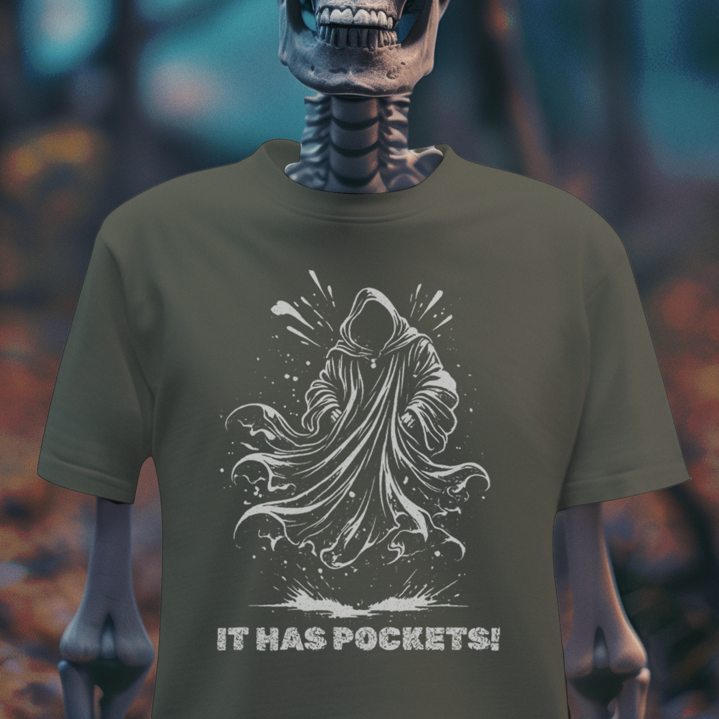 Grim Reaper “It Has Pockets!” – Dark Humor Tee