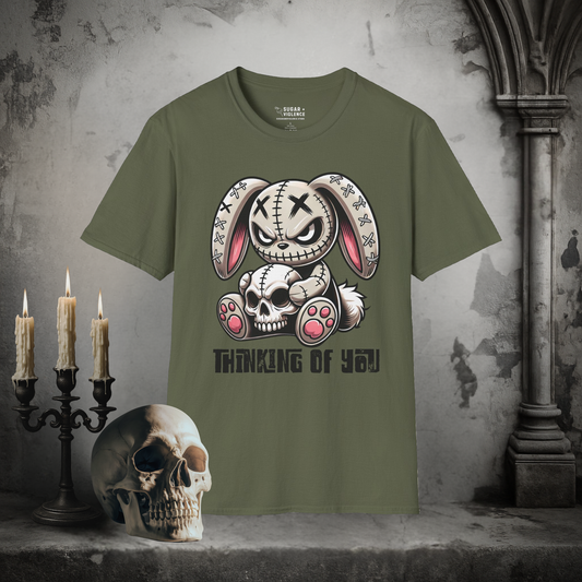 Thinking of You – Evil Plush Skull Creature Dark Humor T-Shirt