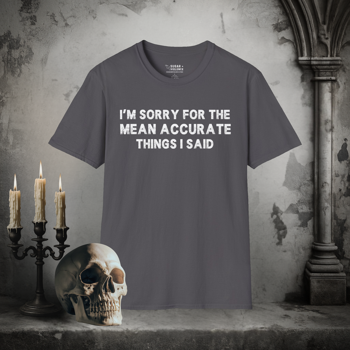 I’m Sorry for the Mean Accurate Things I Said – Goth Dark Humor T-Shirt