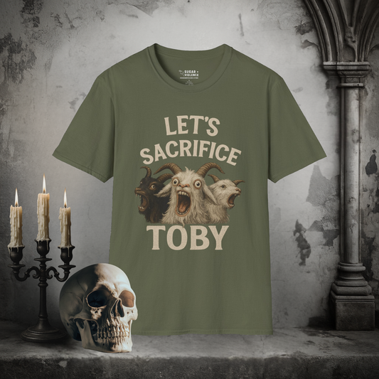 Let’s Sacrifice Toby – Dark Humor Retro Horror T-Shirt