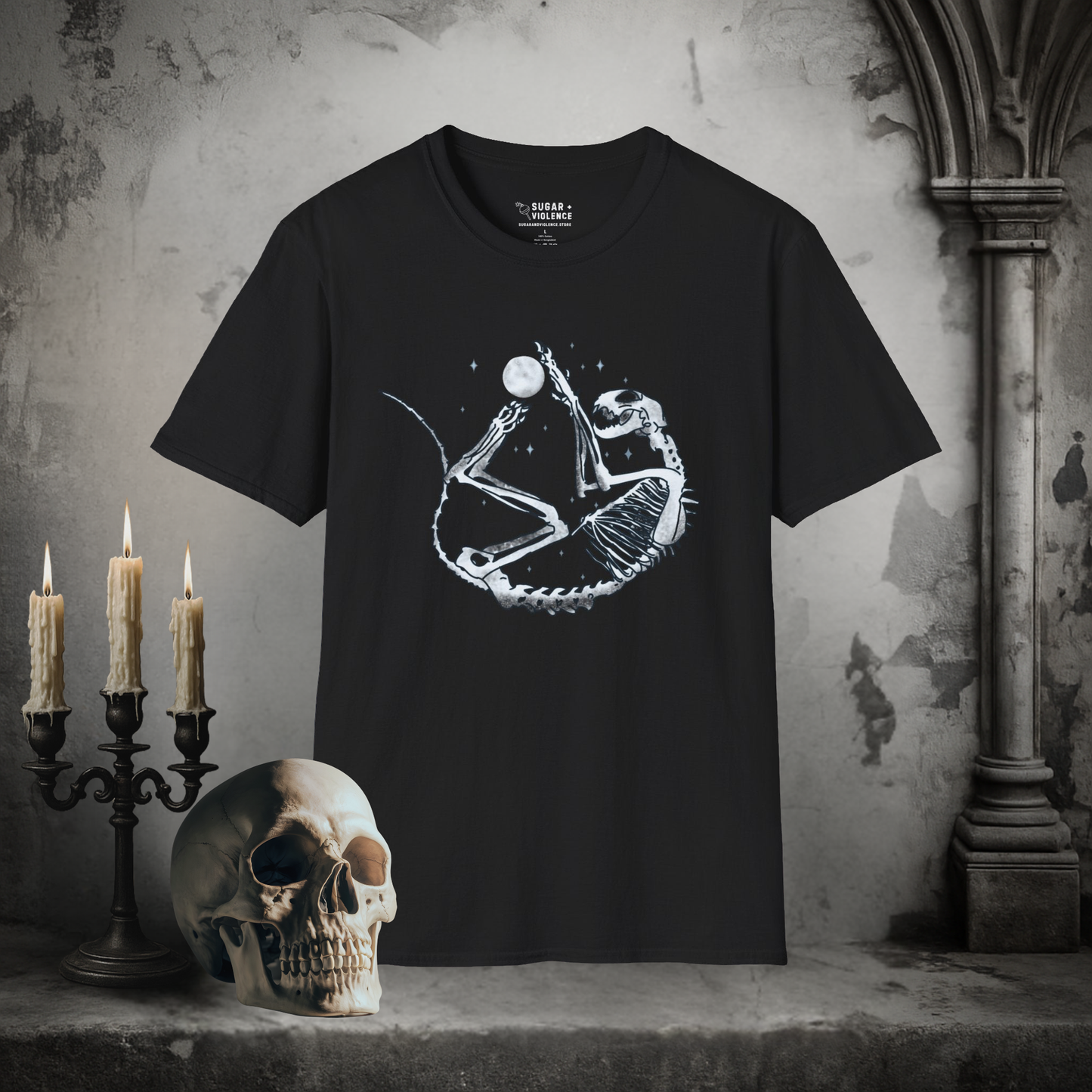 Moonlit Skeleton – Cosmic Gothic Aesthetic T-Shirt