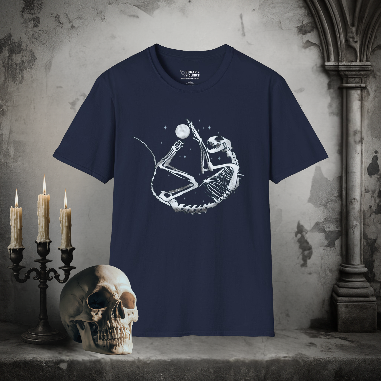 Moonlit Skeleton – Cosmic Gothic Aesthetic T-Shirt