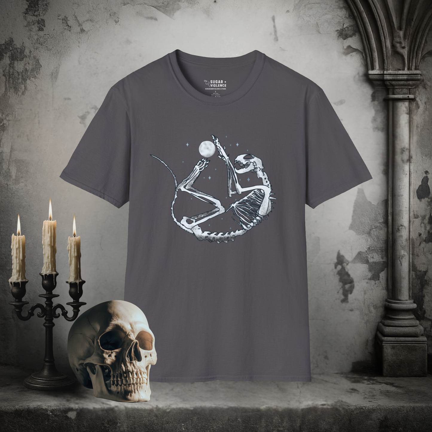 Moonlit Skeleton – Cosmic Gothic Aesthetic T-Shirt