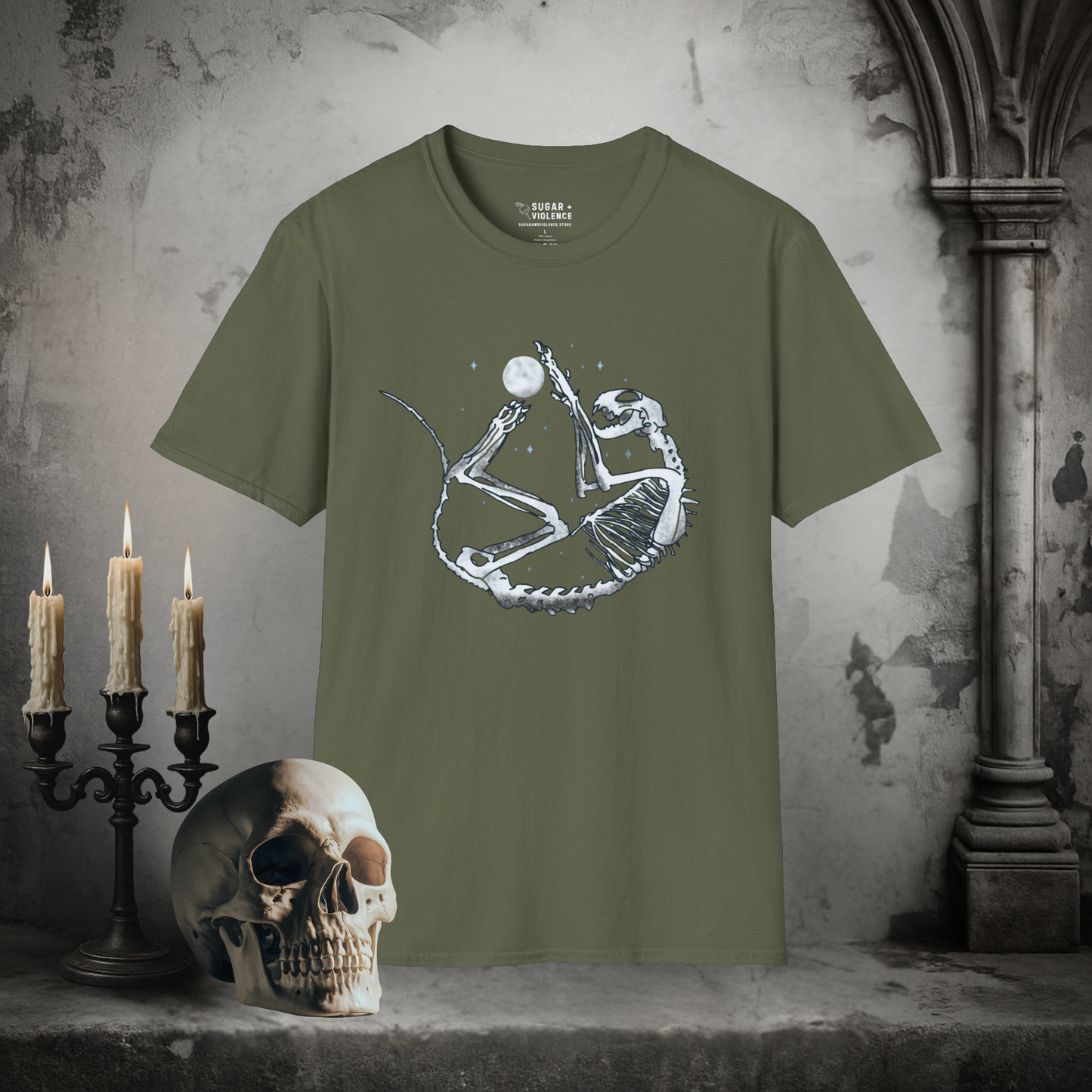 Moonlit Skeleton – Cosmic Gothic Aesthetic T-Shirt