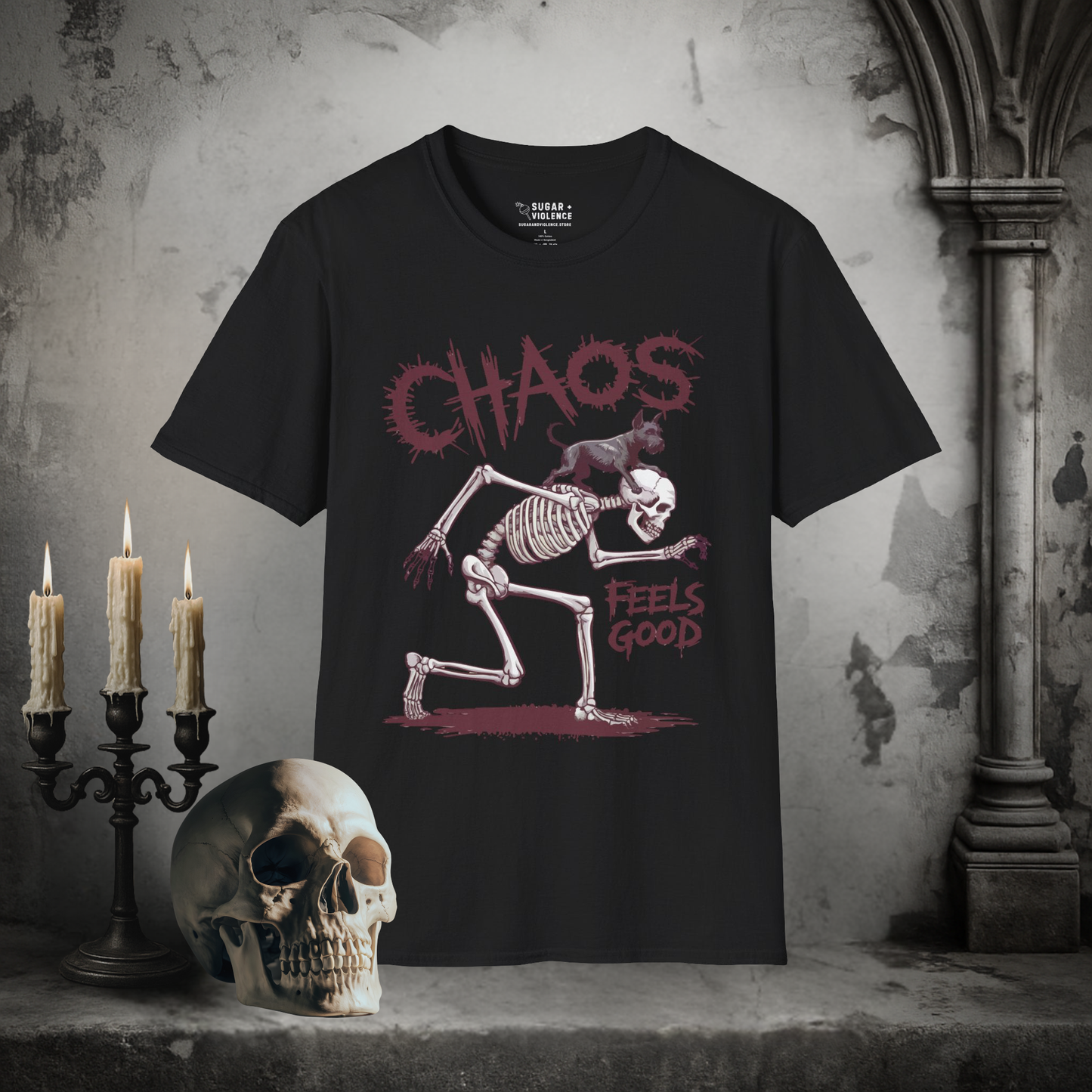 Chaos Feels Good – Skeleton Mischief T-Shirt
