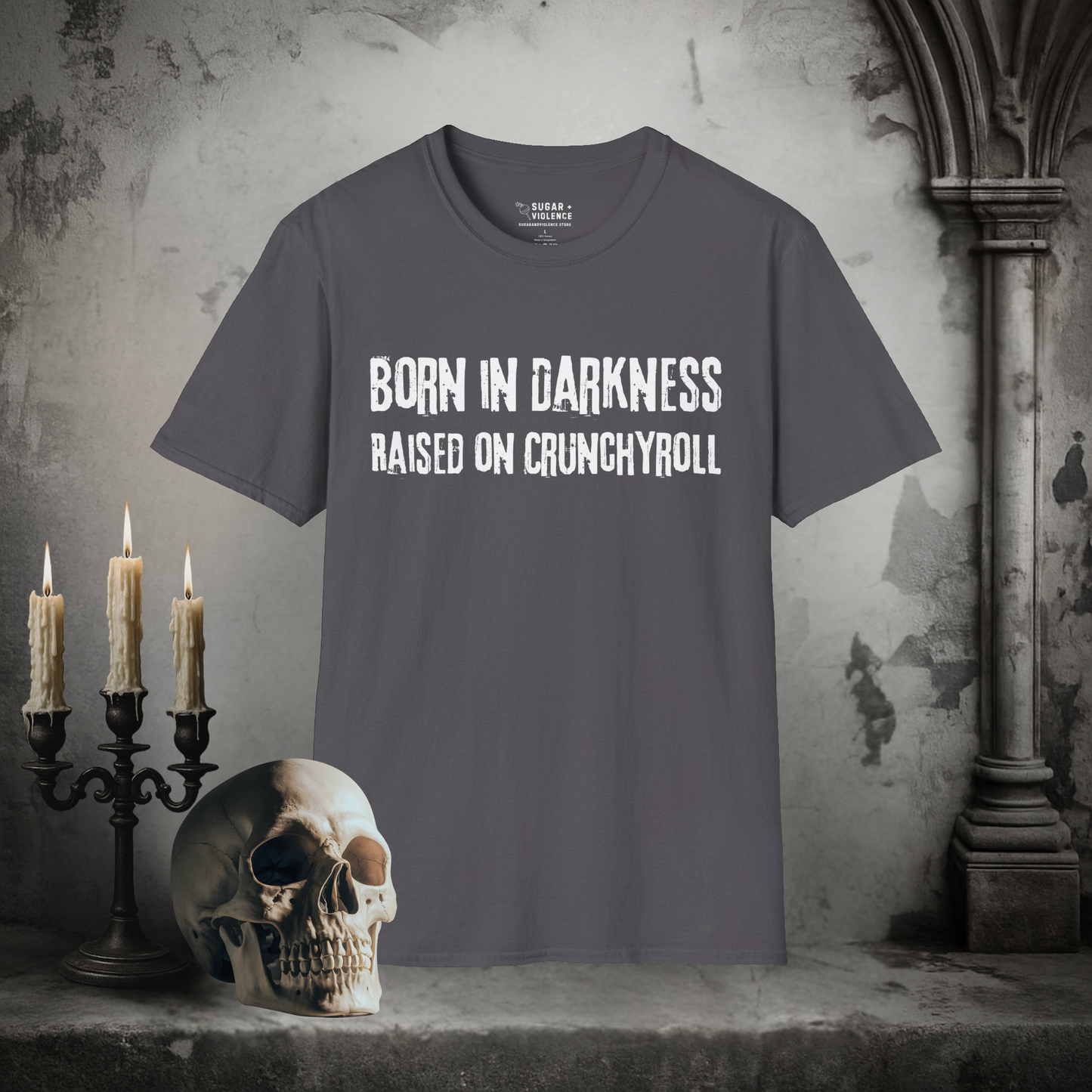 Born in Darkness, Raised on Crunchyroll – Gothic Anime Lover T-Shirt