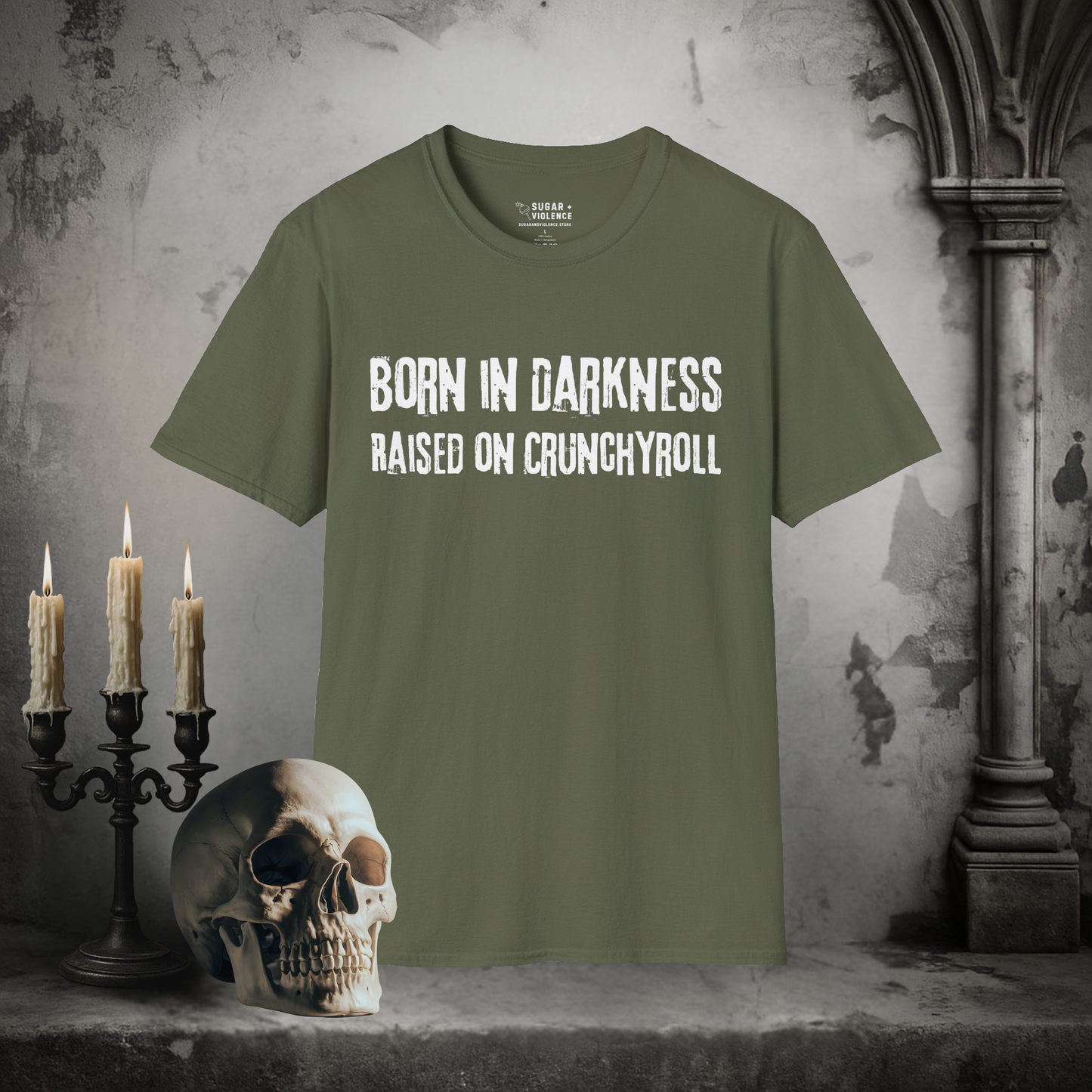 Born in Darkness, Raised on Crunchyroll – Gothic Anime Lover T-Shirt