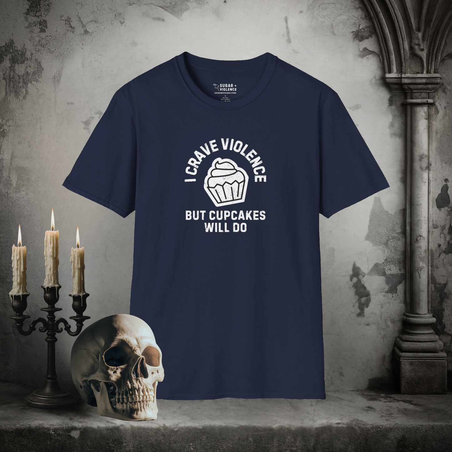 I Crave Violence (But Cupcakes Will Do) – Dark Humor Goth T-Shirt