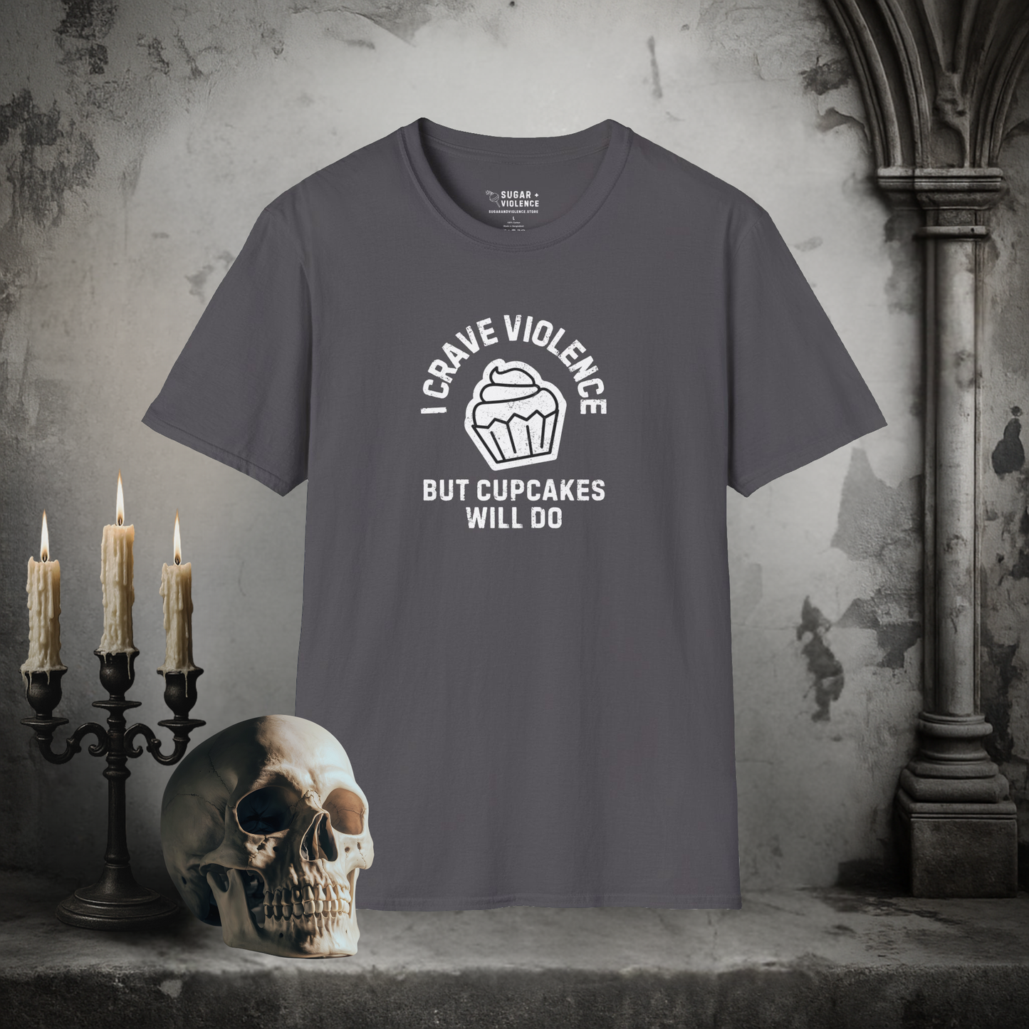 I Crave Violence (But Cupcakes Will Do) – Dark Humor Goth T-Shirt