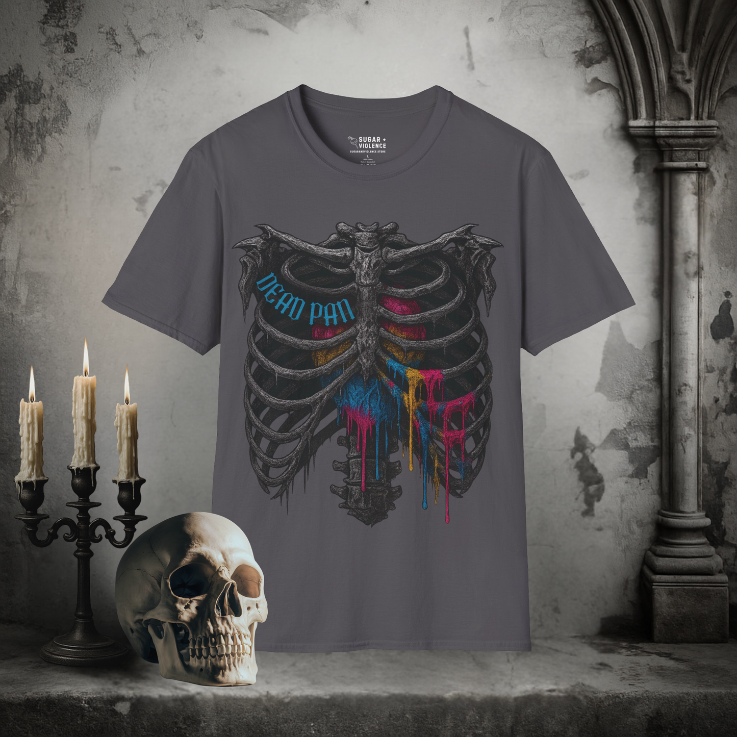 Pan Pride Rib Cage Heart – LGBTQ+ Gothic Graphic T-Shirt