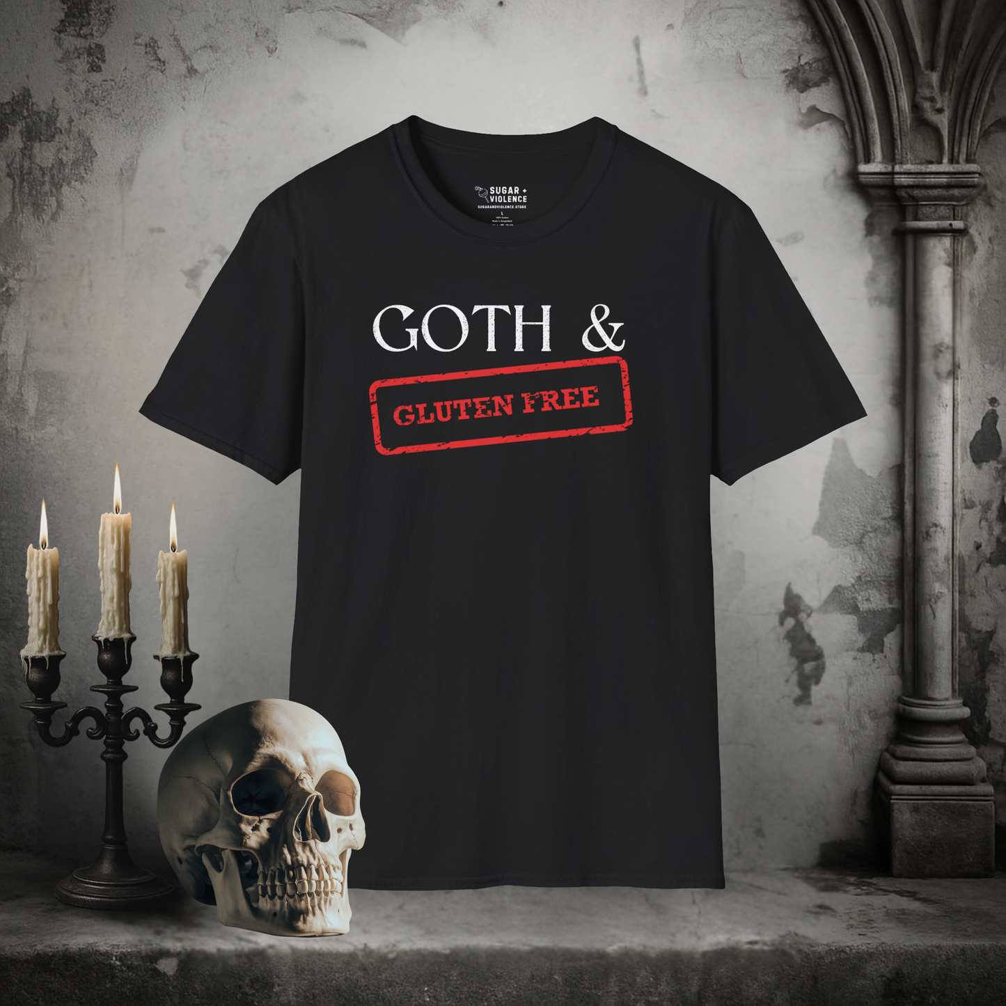 Goth & Gluten Free – Dark Humor Cannibalism Joke Tee