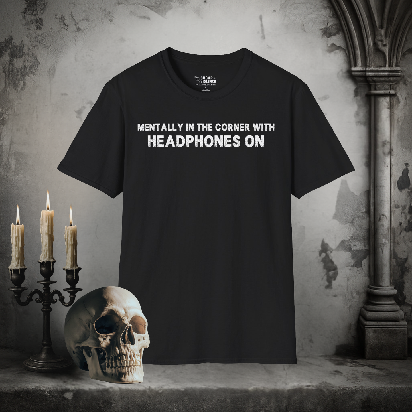 Mentally in the Corner With Headphones On – Introvert Mood Tee