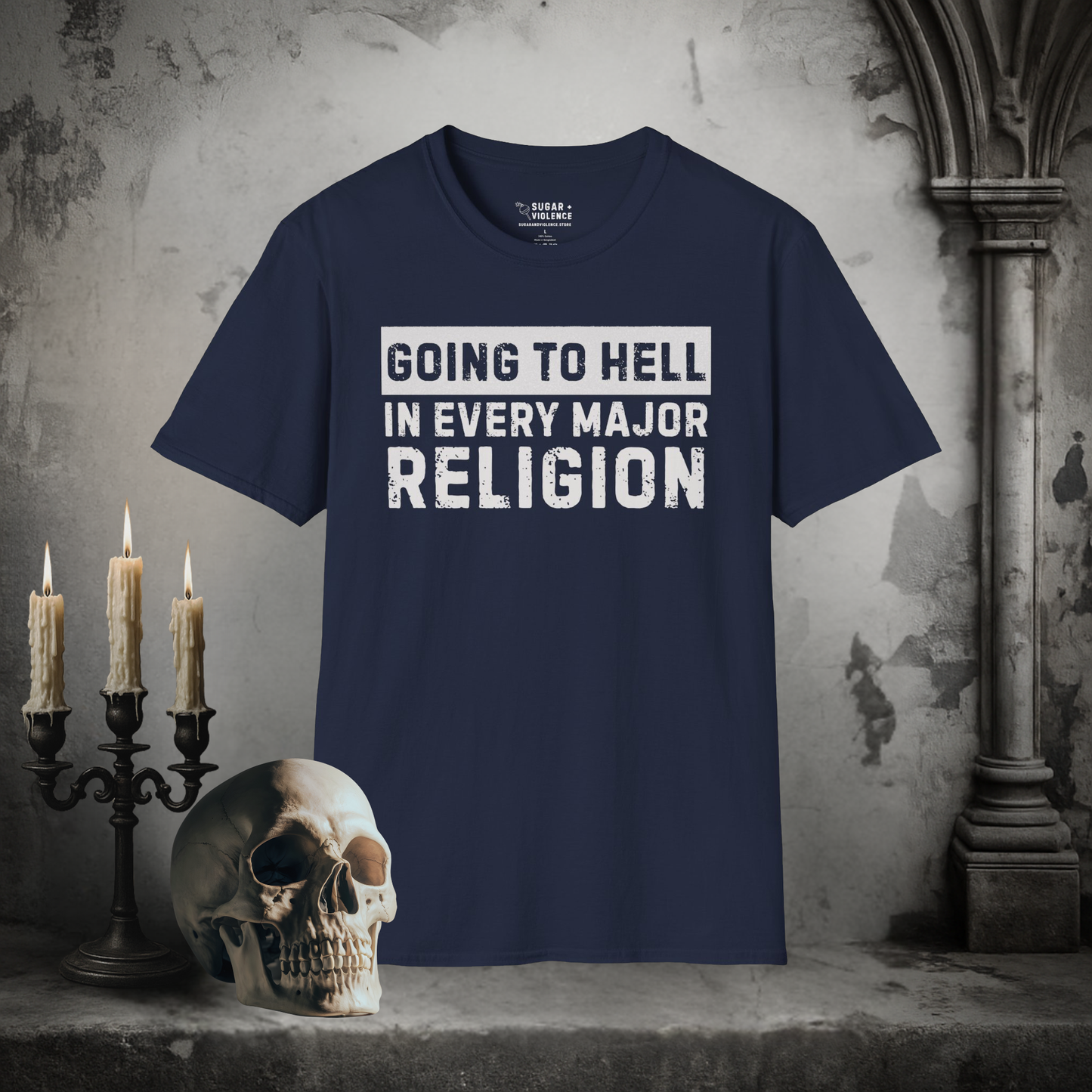 Going to Hell in Every Major Religion – Dark Humor Tee