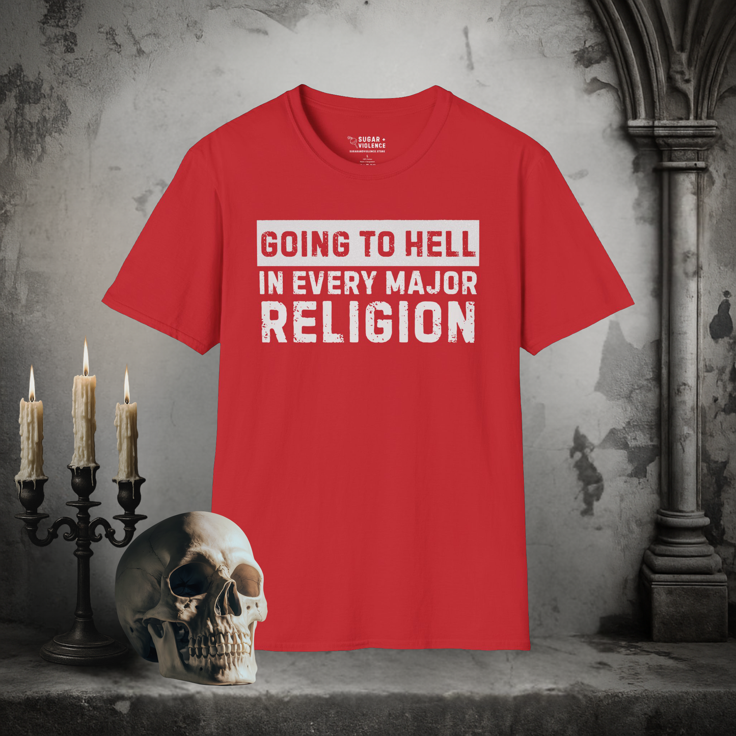 Going to Hell in Every Major Religion – Dark Humor Tee