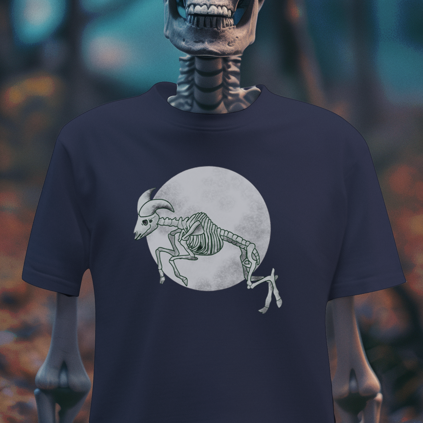 Moonlit Skeleton – Cosmic Gothic Aesthetic T-Shirt