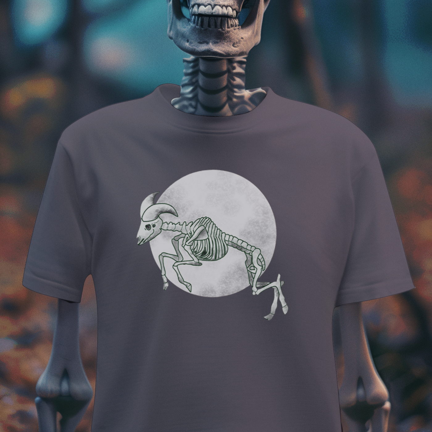 Moonlit Skeleton – Cosmic Gothic Aesthetic T-Shirt
