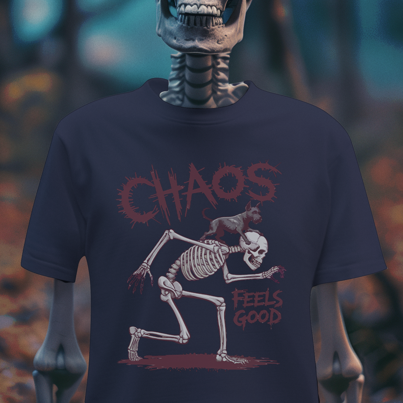 Chaos Feels Good – Skeleton Mischief T-Shirt