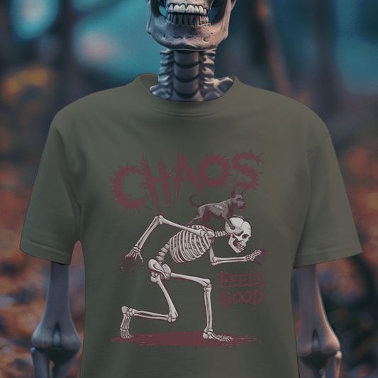 Chaos Feels Good – Skeleton Mischief T-Shirt