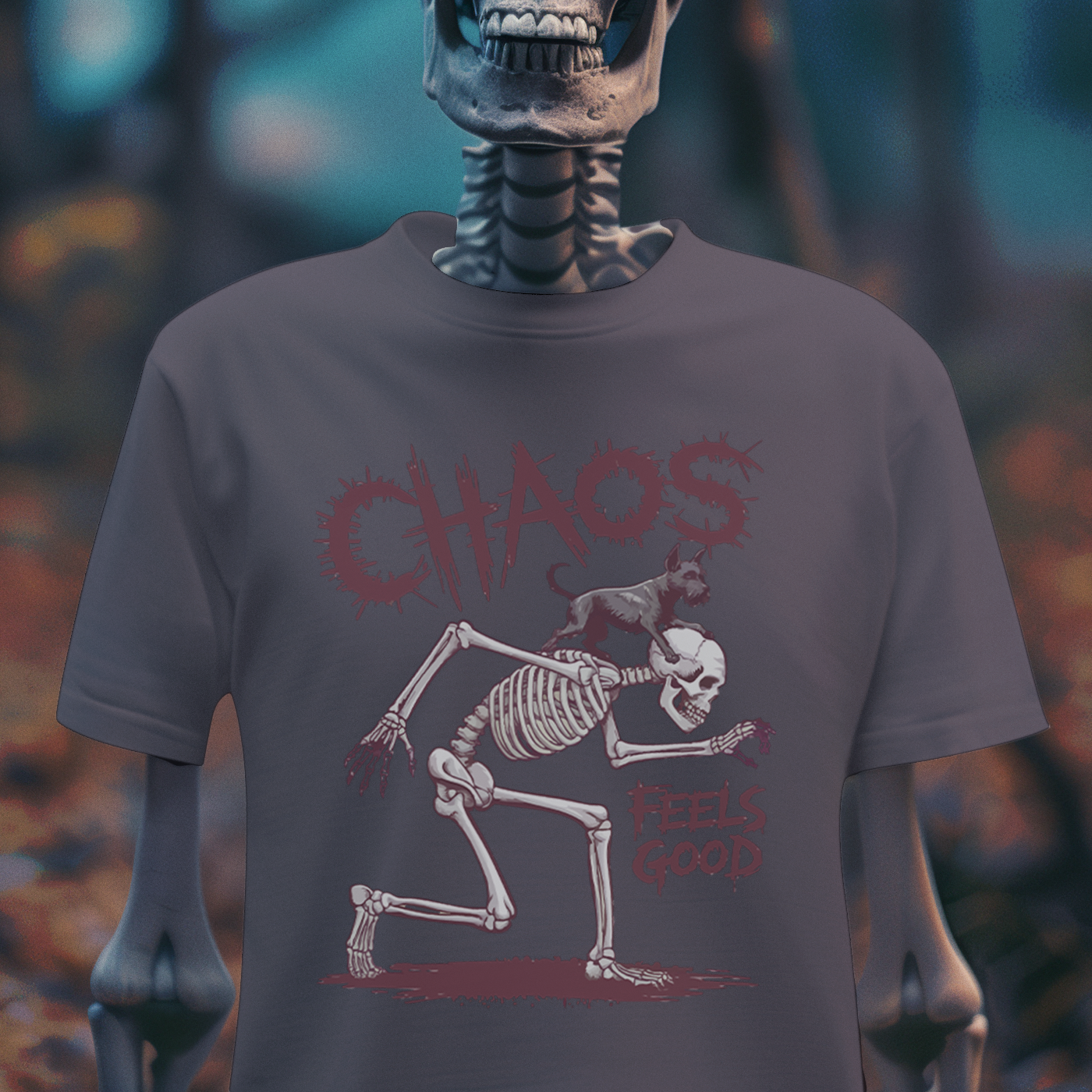 Chaos Feels Good – Skeleton Mischief T-Shirt