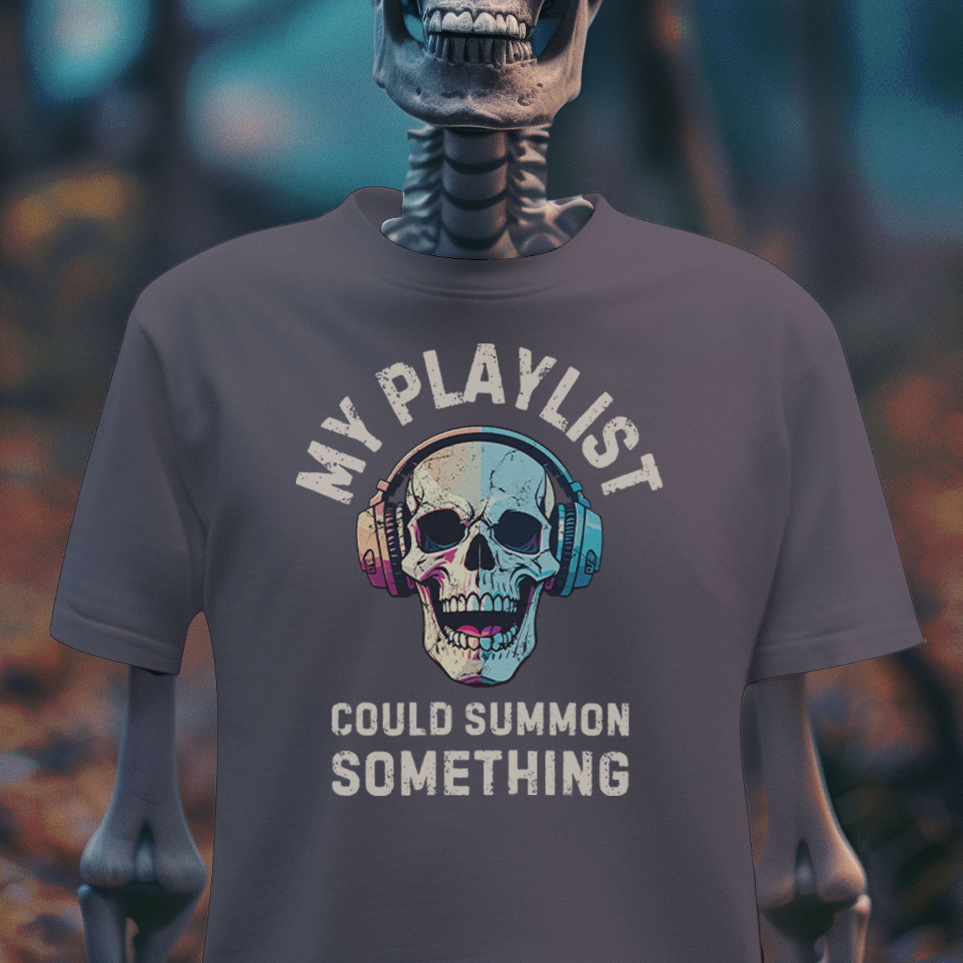 My Playlist Could Summon Something – Occult Vibes Music Skull T-Shirt