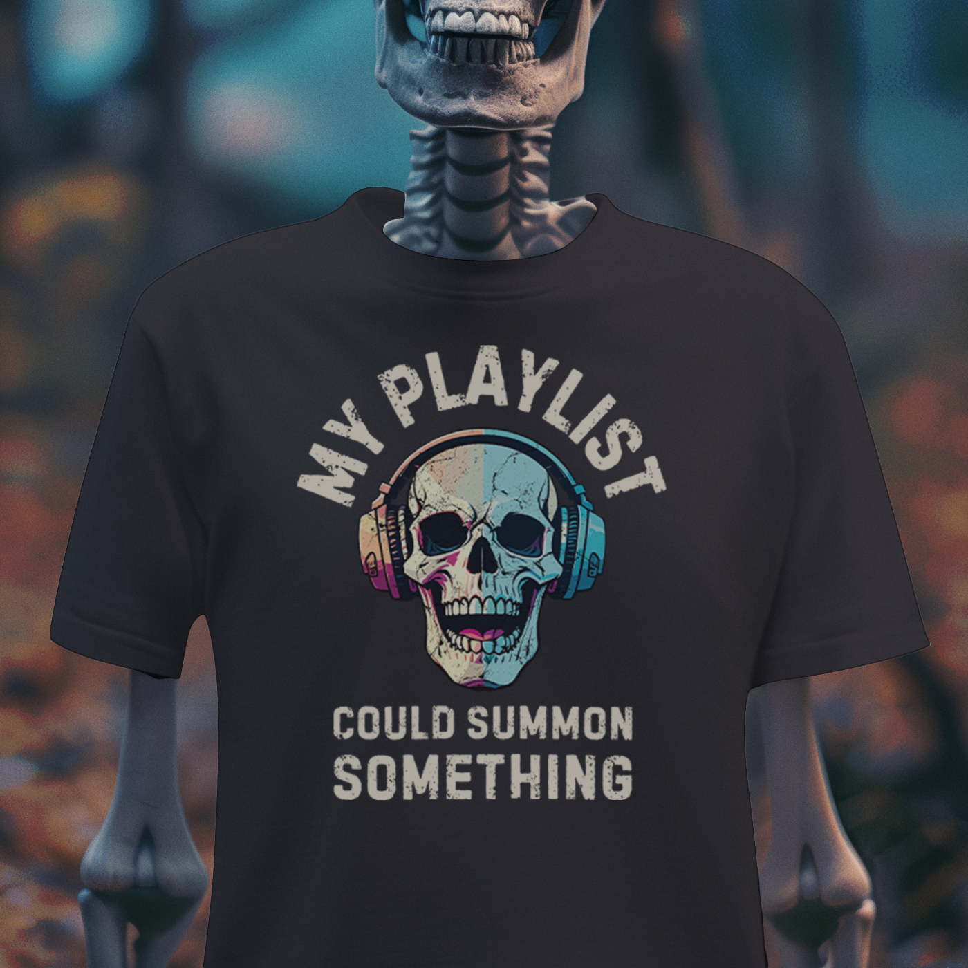 My Playlist Could Summon Something – Occult Vibes Music Skull T-Shirt
