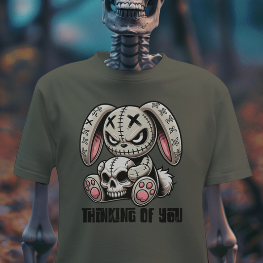 Thinking of You – Evil Plush Skull Creature Dark Humor T-Shirt
