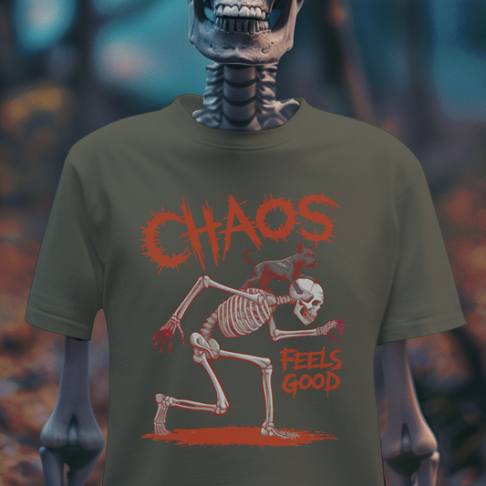 Chaos Feels Good – Skeleton Mischief T-Shirt